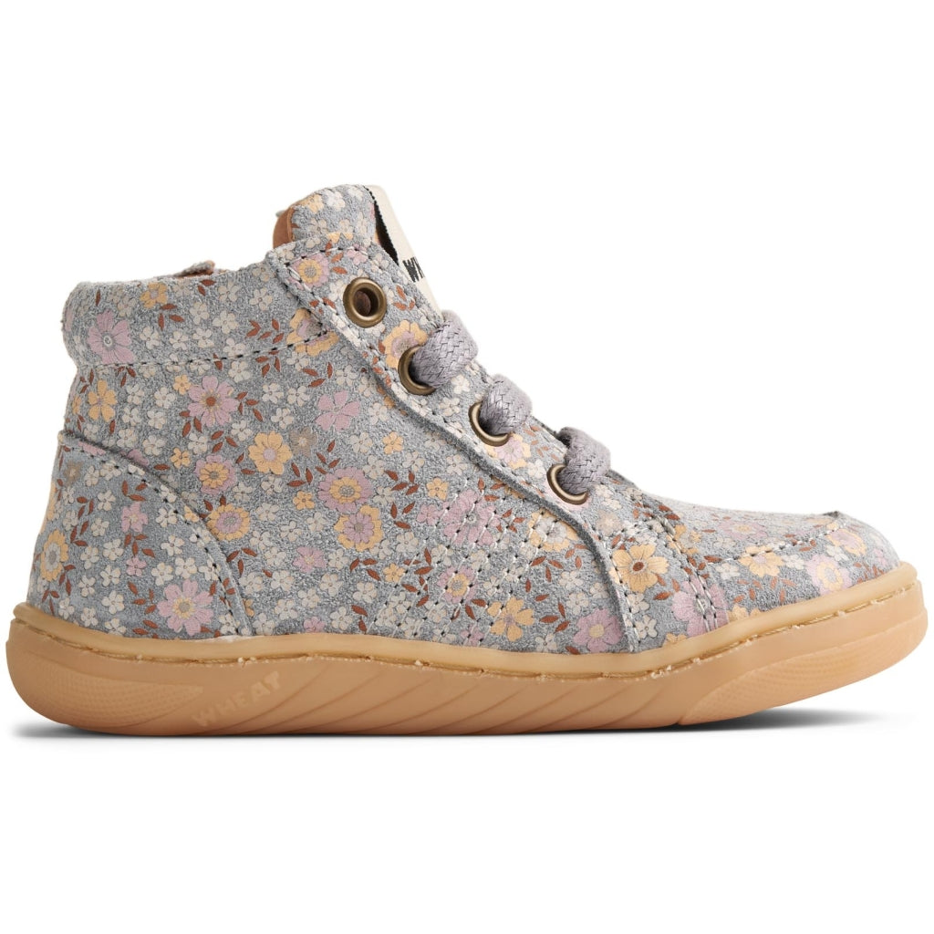 Wheat | Prewalker Barefoot sko - Slightly blue flowers