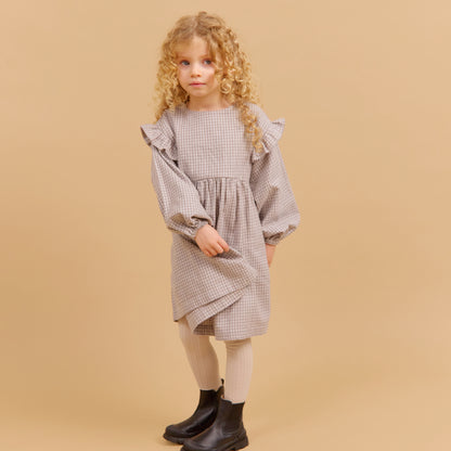 Wheat | Gro bomullskjole - greybrown check