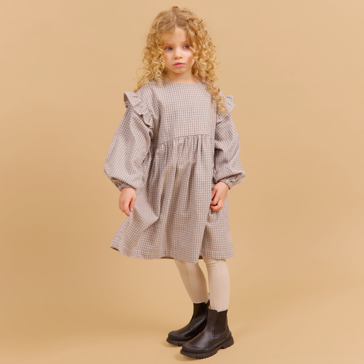 Wheat | Gro bomullskjole - greybrown check