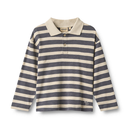 Wheat | Polo Shirt - greyblue stripe