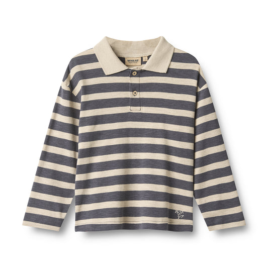 Wheat | Polo Shirt - greyblue stripe
