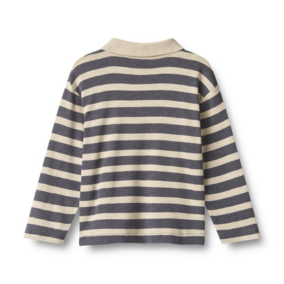 Wheat | Polo Shirt - greyblue stripe