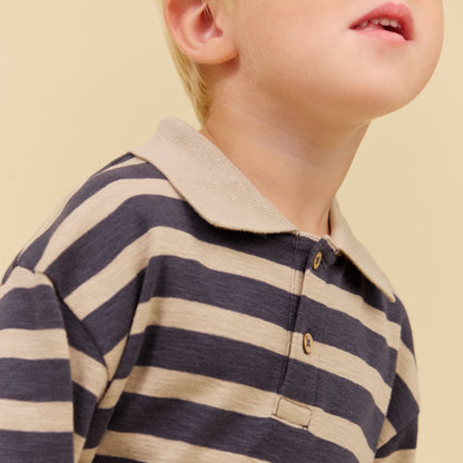Wheat | Polo Shirt - greyblue stripe
