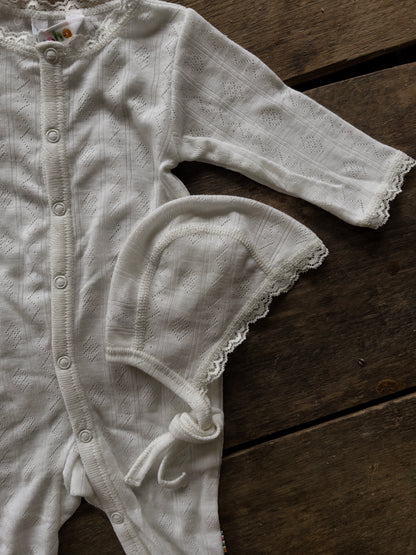 Joha Baby | Hjelmlue i ull/silke Pointelle - Off White