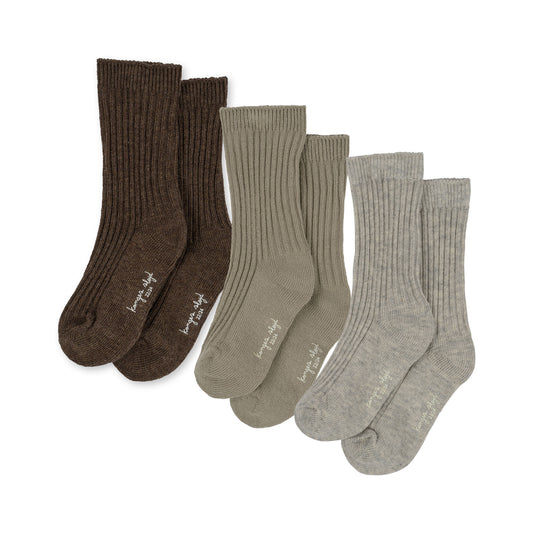 Konges Sløjd | Rib socks - Soft Grey/Ment/Brown 3 pk