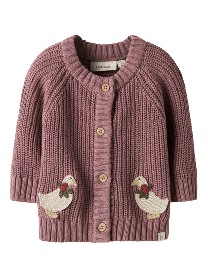 Lil Atelier Baby | Femlen chunky strikket cardigan - Nostalgia Rose