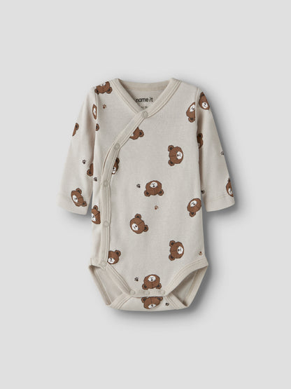 Name it Baby | Unisex Basic Omslagsbody - Pumice Bear